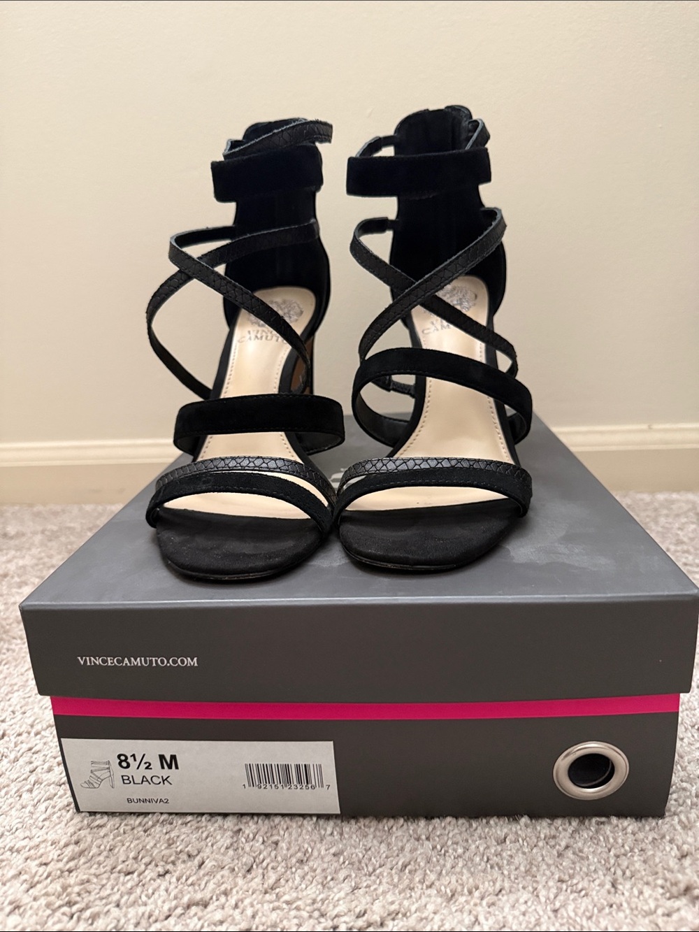Vince Camuto Black Strappy Ankle-Tie Heels